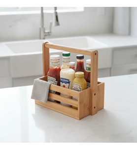 Bambu Masa Üstü Taşınabilir Sosluk ve Peçetelik, Bambu Tezgah Üstü Ketçap,-Mayonez ve Hardallık, Taşınabilir Sosluk (24 * 14.5 * 22cm)