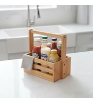 Bambu Masa Üstü Taşınabilir Sosluk ve Peçetelik, Bambu Tezgah Üstü Ketçap,-Mayonez ve Hardallık, Taşınabilir Sosluk (24 * 14.5 * 22cm)