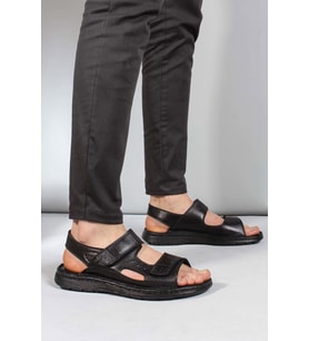 FAST STEP Hakiki Deri Erkek Klasik Sandalet 018MAG-208-71 (Siyah)