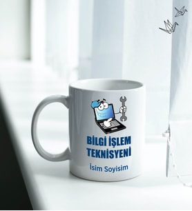 Kişiye Özel İsim ve Fotoğraflı Bilgi İşlem Teknisyeni Temalı Kupa Bardak No:001