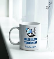 Kişiye Özel İsim ve Fotoğraflı Bilgi İşlem Teknisyeni Temalı Kupa Bardak No:001