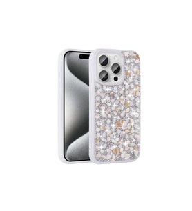 Apple iPhone 15 Pro Uyumlu Kılıf Parlak Taşlı Tasarım Zore Linea Diamond Kapak (Beyaz)