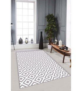 Gri Karo Kaymaz Tabanlı Makinede Yıkanabilir Halı KR001 - 100 x 160 cm