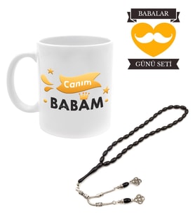 Canım Babam Baskılı Kupa & Arpa Kesim Tesbih Hediye Seti (Model 1)