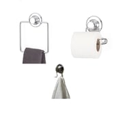 Hem Vakumlu Hem Vidalı Banyo Aksesuarı 3 lü Set Kare Havluluk + Tuvalet Kağıtlığı + 2 Kancalı Havlu  (Gümüş)