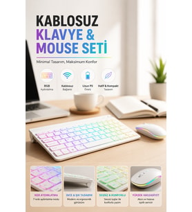Bluetooth 5.2 Destekli Kablosuz Mini RGB Klavye Ultra İnce