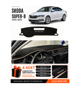e-biz SKODA SUPER-B (2015-2021) Uyumlu Torpido Koruma, Torpido Örtüsü, Torpido Kılıfı - Siyah-Bej - SK012