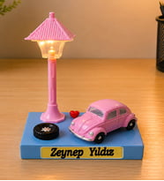 Kişiye Özel İsimli Pembe Vosvos Biblolu Masa Lambası