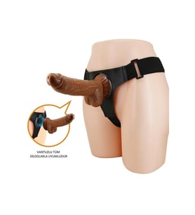 20 cm Belden Bağlamalı İçi Dolu Strapon Melez Penis