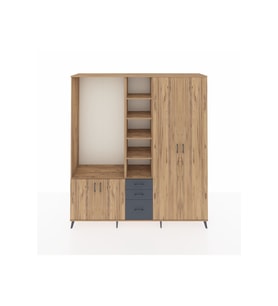 Hyperion Dolap 13 Raflı 3 Çekmeceli 4 Kapaklı 220x44x243 Çam-Çam/Antrasit