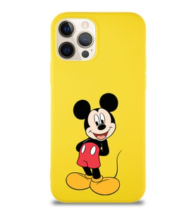 Apple iPhone 12 Pro Soft Premier Kapak Mickey Mouse-B Tasarımlı Silikon Kılıf - Sarı (Şeffaf)