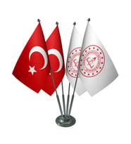 Masa Üstü Milli Eğitim Bakanlığı Bayrağı Türk Bayrağı Dörtlü Krom Direk Masa Bayrak Seti