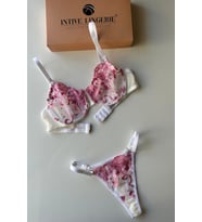 Intive Rosemery  Pembe Çiçek Desenli Transparan Tangalı Sütyen Takım (özel üretim) (Beyaz)