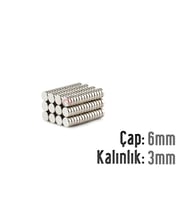 Neodyum Mıknatıs Silindir Çap 6mm , Kalınlık 3mm   ( 10 Adet) (Metal)