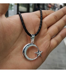 Deri İpli Ayyıldız Gümüş Kolye
