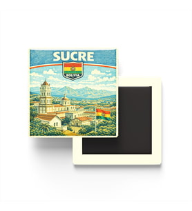 Retro Bolivya Sucre Şehri Temalı Vintage Buzdolap Magneti – 9x9 cm