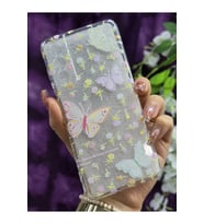 Samsung Galaxy S21 FE Uyumlu Renkli Kelebekler Desenli Şeffaf Telefon Kılıfı