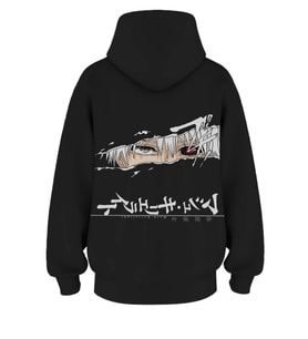Oversize 'Squinty Red Eyes' Baskılı Kapşonlu Hoodie Sweatshirt (Siyah)