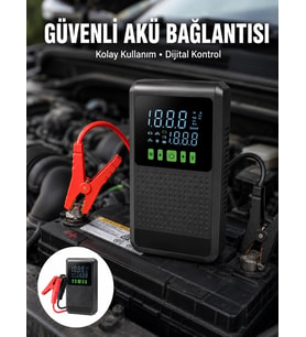 12.000 mAh Şarjlı Araç Akü Takviye ve Işıklı Hava Kompresörü Yeni Nesil