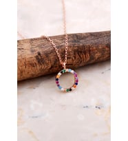 Halka Mix Renkli Taşlı Rose Gümüş Kolye 7843