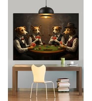 Poker Oynayan Köpekler Komik Dekoratif Kanvas - Mdf Ahşap Tablo