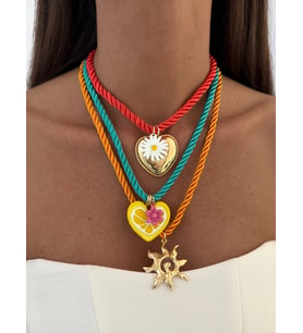 Özel Seri Üçlü Halat Kalp & Güneş Charm Marka Model Kolye