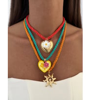 Özel Seri Üçlü Halat Kalp & Güneş Charm Marka Model Kolye