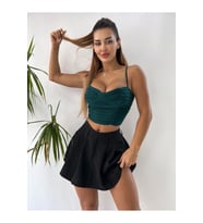 Yeşil Sandy Kumaş Büzgülü Büstiyer