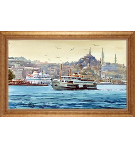 Çerçeveli Paspartulu Manzara Tablo bm0822 (Gold)