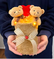 Premium Led Işıklı 2'li Peluş Kahve Ayıcık Buketi Peluş Saksıda Peluş Ayıcıklar