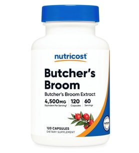 Nutricost Butcher's Broom Extract 4,500mg Equivalent from 300mg of 15:1 Extract Per Serving, 120 Capsules. (Renksiz)