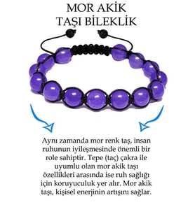 Sertifikalı Mor Akik Taşı Bileklik - Makrome (Çok Renkli)
