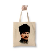 Mustafa Kemal Atatürk 010 Beyaz Bez Çanta Uzun Saplı Alışveriş Çantası Plaj Çantası