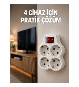 Mey İthalat® Kablosuz Duvar Tipi 4’lü Priz Çoklayıcı Anahtarlı Elektrik Priz Çoğaltıcı