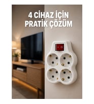 Mey İthalat® Kablosuz Duvar Tipi 4’lü Priz Çoklayıcı Anahtarlı Elektrik Priz Çoğaltıcı