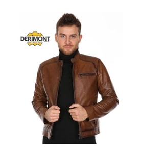 Hakiki Deri Kahverengi Kısa Fermuarlı Erkek Deri Ceket (Karışık)