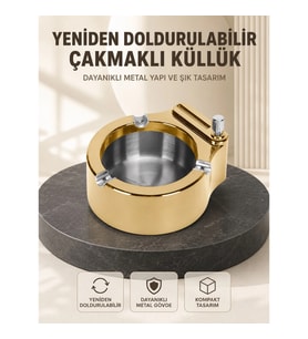 Mey İthalat® Yeniden Doldurulabilir Çakmaklı Küllük Dayanıklı Yapı
