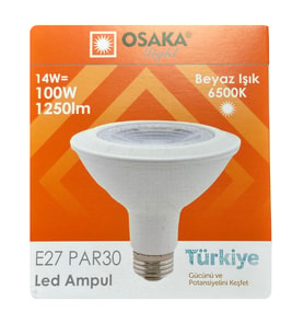 (1 Adet) Osaka 14W (100W) Beyaz Işık (6500K) E27 Duylu (Kalın Duy) Led PAR30 Ampul