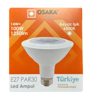 (1 Adet) Osaka 14W (100W) Beyaz Işık (6500K) E27 Duylu (Kalın Duy) Led PAR30 Ampul