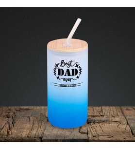 BK Gift İsimli Dad Tasarımlı Mavi Renk Pipetli Buzlu Cam Bardak 600ml - 9, Babaya Hediye, Doğum Günü Hediyesi