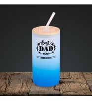 BK Gift İsimli Dad Tasarımlı Mavi Renk Pipetli Buzlu Cam Bardak 600ml - 9, Babaya Hediye, Doğum Günü Hediyesi