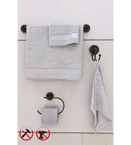 Lotus Siyah 3'lü Banyo Seti Oval Açık Kağıtlık, Oval Uzun Havluluk, Lüx Bornoz Askılık