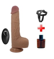 Belden Bağlamalı 22,5 cm İleri Geri Hareketli Uzaktan Kumandalı Manyetik Şarjlı Gerçekçi Vantuzlu Melez Penis - Tommy (Koyu Kahverengi)
