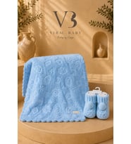 Lüks 2'li Unisex Bebek Hediye Seti Kabartmalı Welsoft Peluş Battaniye & Pon