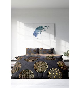 Çift Kişilik ( Lastikli Çarşaflı ) %100 Pamuk Saten Nevresim Takımı Gold Black Circle