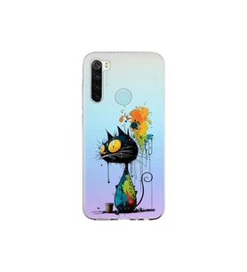 Redmi Note 8 ile Uyumlu Splash Kedi Tasarımlı Şeffaf Silikon Kılıf