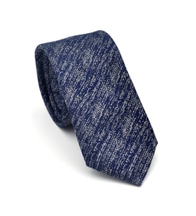 Gri Kırcıllı Desenli Lacivert Dokuma Kumaş Mendilli Slim Fit Kravat // SDK-2501-2