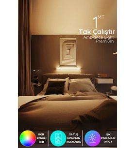 Şerit LED Renkli Led Lambader Yapışkanlı 1 Metre Her Alana Uygun Uzaktan Kumandalı Wpembe Modlu