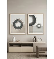 Modern Geometrik Nötr Tonlarda Soyut Desenler 2’li Ahşap Çerçeveli Tablo Seti