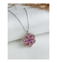 Gümüş Pembe Lotus  Çiçek Madalyon Tasarım Kadın Kolye Doğum Günü Hediye